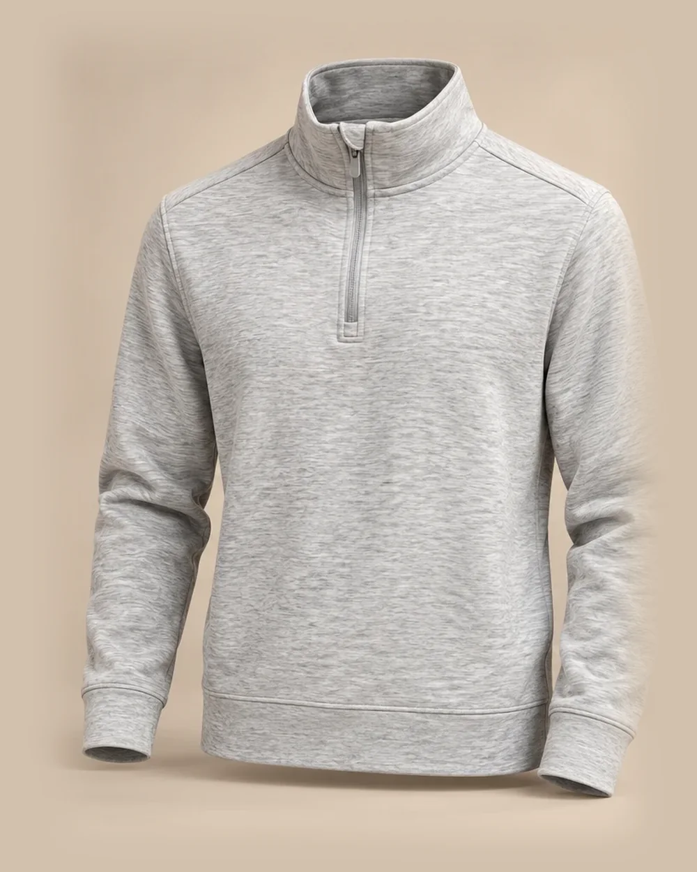 The Quarter Zip in Heather Grey, front